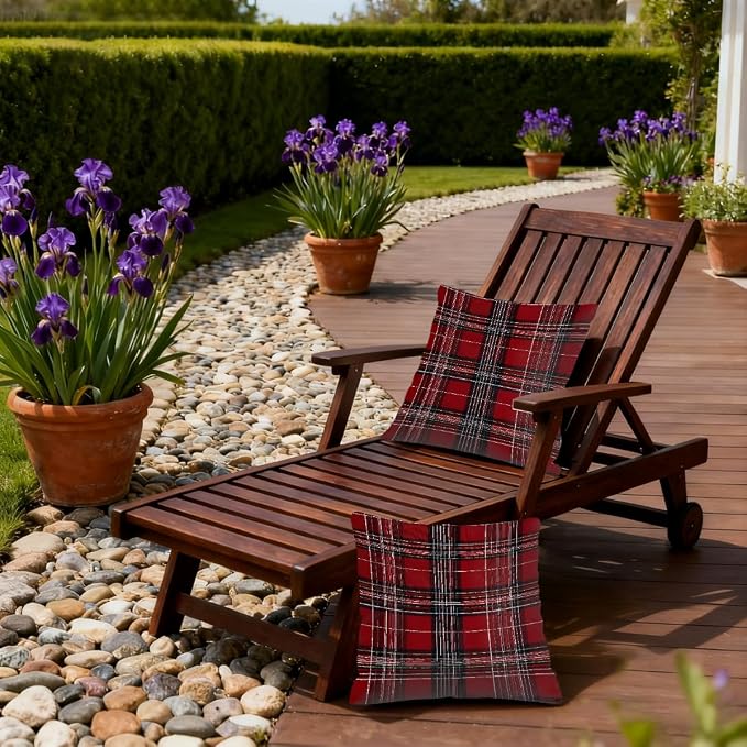 16x16 Inch Outdoor Pillow Covers Set of 2 Waterproof Throw Pillow Covers Decorative Couch Cushion Covers Buffalo Checkered Red Square Pillowcases Protectors for Patio Garden Sofa