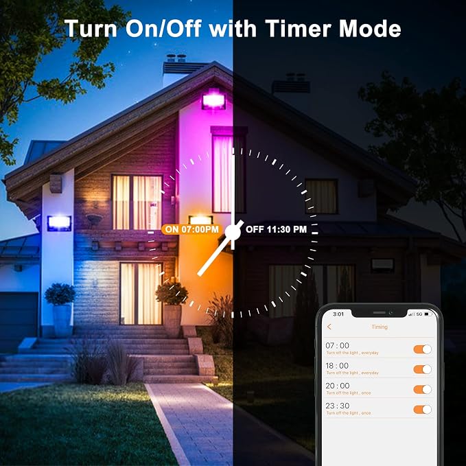LED Flood Light Outdoor 800W Equivalent 8000LM, Smart RGB Color Changing Landscape Lighting with APP Control, IP66 Waterproof Outdoor LED Lights Daylight 5700K, DIY Scenes, Timing Floodlights, 4 Pack