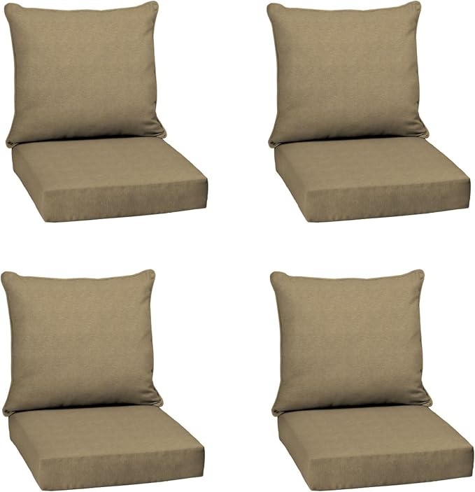 Arden Outdoor Deep Seat Cushion Set, Olefin Fabric, 24x24, Tan Hamilton | 4-Pack, Woven Outdoor Fabric, Outdoor Sofa, Couch, Conversation Set, Weather-Proof, Rain-Proof, Mold and Mildew Resistant