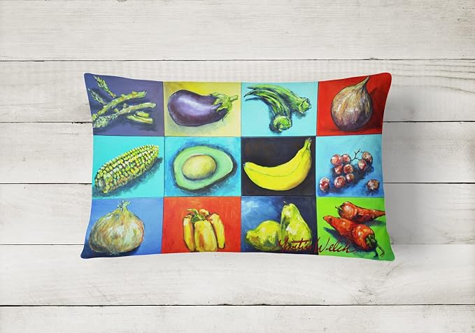 Caroline's Treasures MW1227PW1216 Mixed Fruits and Vegetables Canvas Fabric Decorative Pillow Machine Washable, Indoor Outdoor Decorative Pillow for Couch, Bed or Patio, 12HX16W