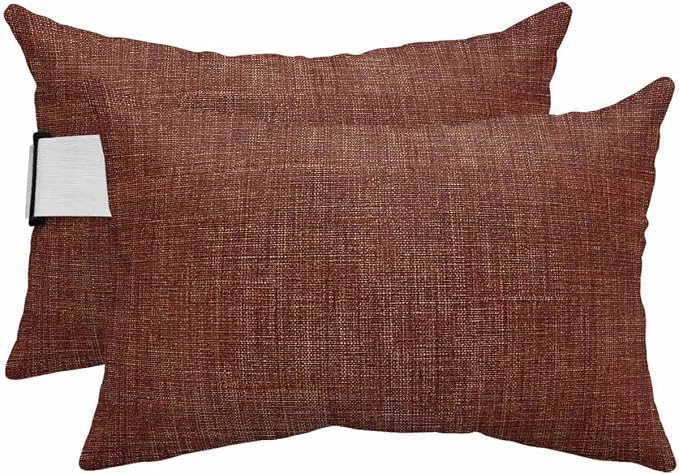 Pack of 2 Outdoor Lumbar Pillow Covers 11x16 Inch, Dark Brown Waterproof Throw Pillow Covers Set, Vintage Country Monochrome Chocolate Color Indoor&Outdoor Cushion Cases for Patio Porch Beach