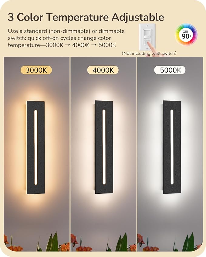 EDISHINE Upgraded 23.6" LED Modern Outdoor Wall Light,Dimmable Linear 2pcs | 3 Adjustable Color Temperature, IP65 Waterproof, Memory Function, Integrated Long Exterior Lighting Fixtures for Garage Porch