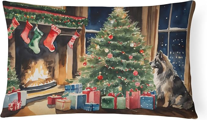 Caroline's Treasures DAC2689PW1216 Keeshond Cozy Christmas Throw Pillow Machine Washable, Indoor Outdoor Decorative Pillow for Couch, Bed or Patio, 12HX16W