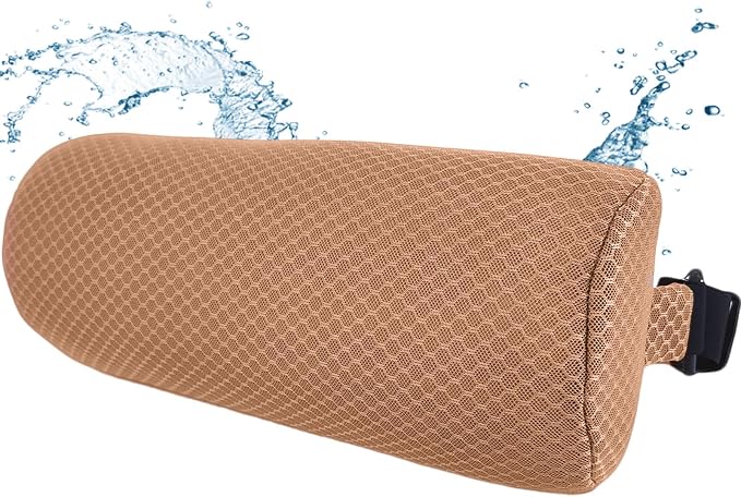 1 Pack Headrest Pillow for Patio Chaise Lounge,Recliner,Beach Chair,Brown | Resilient 3D mesh pillow with removable washable cover, adjustable elastic strap, ergonomic support, lightweight portable