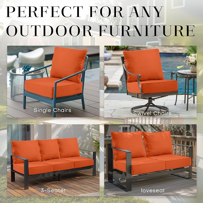 Luxury 24*24*6in Outdoor Patio Cushions, 5 Pieces Orange Outdoor Cushion | 6in Outdoor Patio Cushions, Water-Resistant, Reversible, Removable Cover, for Patio Chairs Sofa Couch Loveseat