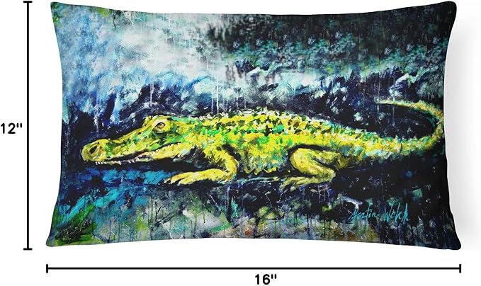 Caroline's Treasures MW1233PW1216 Sneaky Alligator Canvas Fabric Decorative Pillow Machine Washable, Indoor Outdoor Decorative Pillow for Couch, Bed or Patio, 12HX16W
