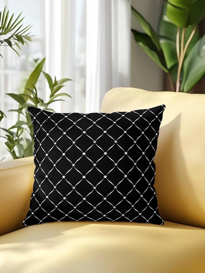Waterproof Outdoor Pillow 1 Pack Black Grid Plaid Decorative Throw Pillows Cover & Insert 18x18 Inch Pillowcase Diagonally Crossed Lines Pillows for Couch Sofa Bed Patio Furniture Indoor Outdoor
