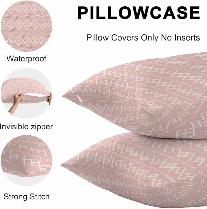 Pink Boho Outdoor Pillow Covers 20x20 Inch Throw Pillow Covers Set of 2 Waterproof Decorative Pillow Cases Vintage Ethnic Tribe Abstract Art Cushion Covers for Patio Furniture Garden Couch Sofa