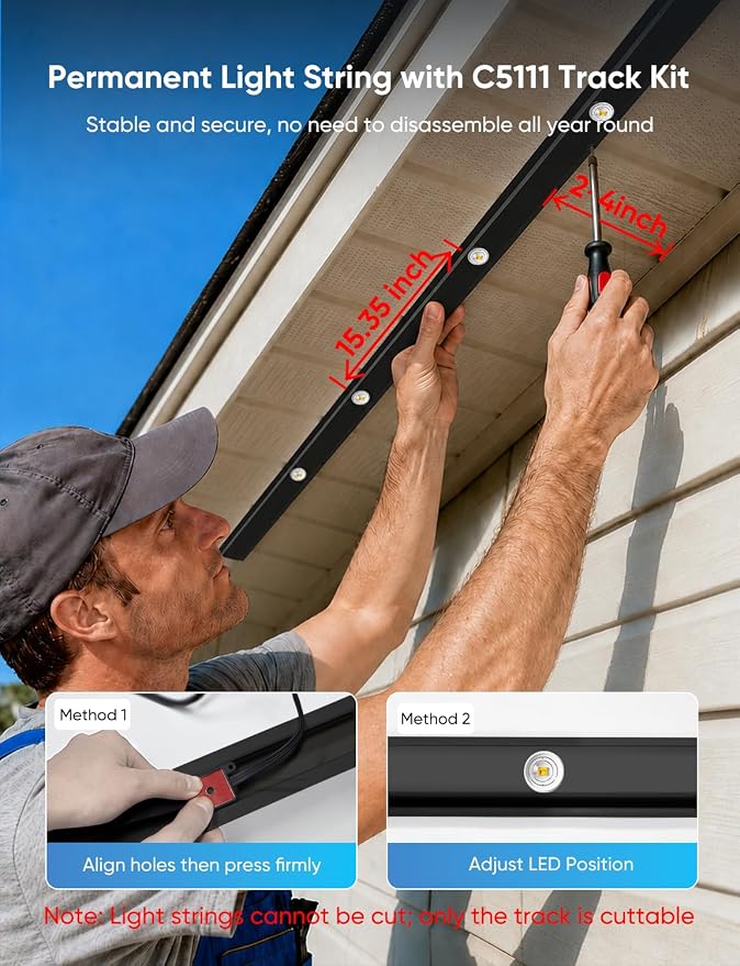 RGBW Permanent Outdoor Lights 400ft, 40LM, with 288 LED Bulbs, Black | IP67 Waterproof, 111 Scene Modes, 2700K Warm White, Music Sync, Individual Control, Eave Lights Compatible with Alexa