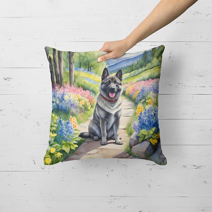 Caroline's Treasures Norwegian Elkhound Spring Path Throw Pillow Machine Washable, Indoor Outdoor Decorative Pillow for Couch, Bed or Patio, 18Hx18W