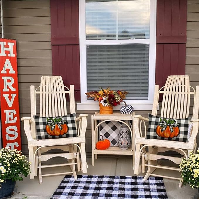 RABUSOFA Outdoor Fall Pillow Covers Waterproof 12x20 Orange Pumpkin Decor | Autumn Harvest Thanksgiving,Buffalo Plaid,Not Insert,Machine Washable,Fall Decorations for Home Sofa Patio Farmhouse