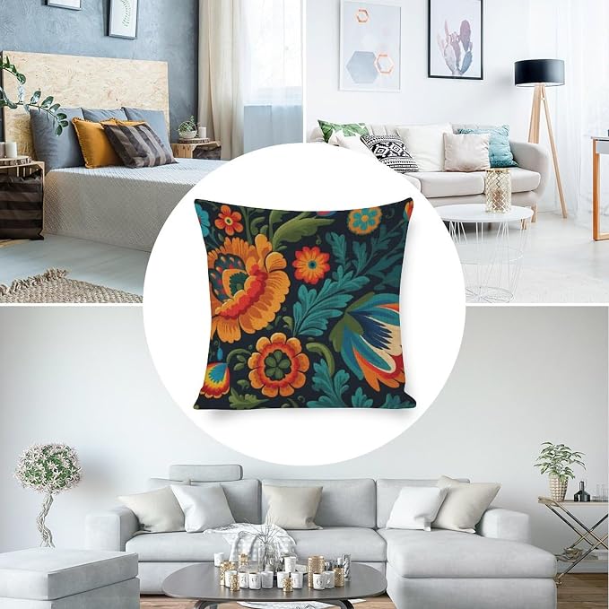 Sofa Pillow Cover Mexican Flowers Pillowcase 16"x16" Modern Blossom Farmhouse Decorative Throw Pillow Coves Cushion Case Decoration Home Sofa Decor Pillowcase Patio Garden Balcony Couch Deck Chair