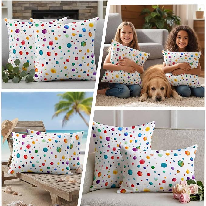 Color Polka Dot Outdoor Pillow Covers Set of 2 Abstract Watercolor Bubbles Modern Waterproof Throw Pillow Cover Decorative Cushion Cases for Patio Porch Garden 16X16 Inch