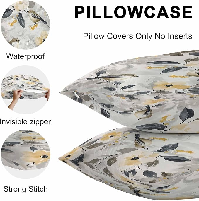 Outdoor Pillow Covers 18x18 Pack of 2, Abstract Bird Floral Artwort Decorative Pillow Cover Waterproof Pillowcase, Country Pastoral Style Farmhouse Cushion Covers for Garden Patio Sofa Couch Bench