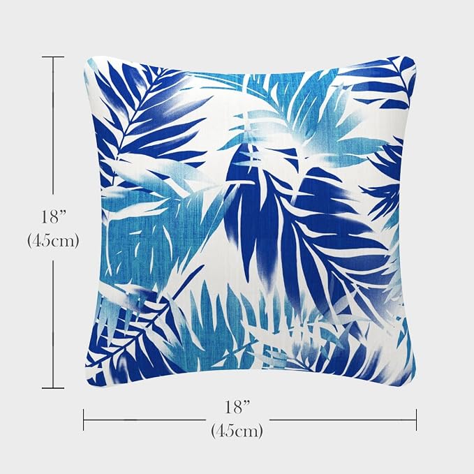 Outdoor Waterproof Decorative Throw Pillow Cover for Patio Furniture, 18x18 Inch Fade Resistant Patio Garden Cushion Cover for Couch Bed Sofa, Leaves Blue