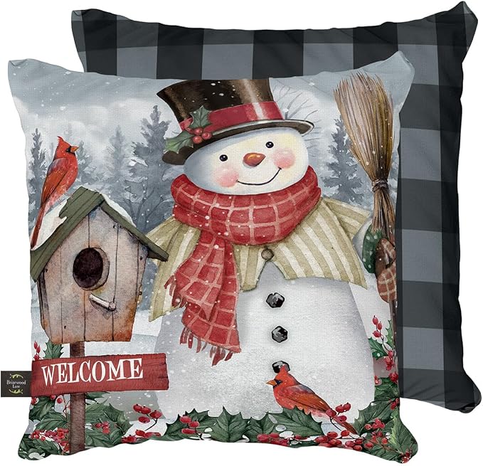 Briarwood Lane Winter Indoor/Outdoor Pillow 17x17 Jolly Snowman Welcome for Winter Pillow