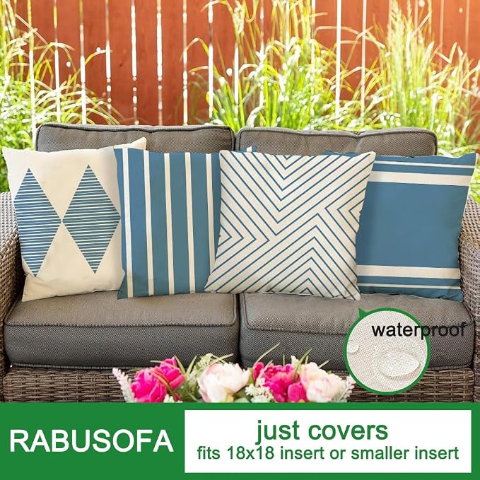 Outdoor Pillows Covers 18x18 Waterproof,Yello and Beige Set of 4(No Insert) | for Covered Patio Furniture Couch Sunbrella,No Insert Just Covers,Fit 18x18 inch Inserts or Smaller,Durable Polyester,Boho