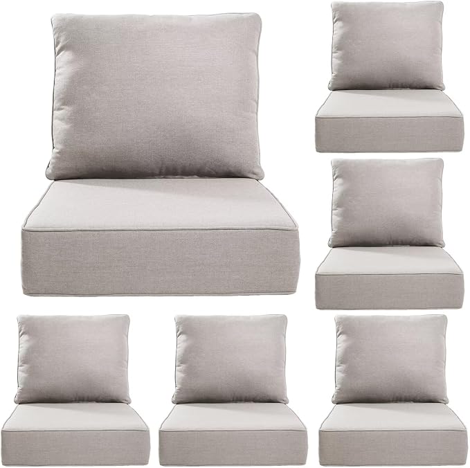Luxury 24*24*6in Outdoor Patio Cushions, 6 Pieces Beige Outdoor Cushion | 6in Outdoor Patio Cushions, Water-Resistant, Reversible, Removable Cover, for Patio Chairs Sofa Couch Loveseat