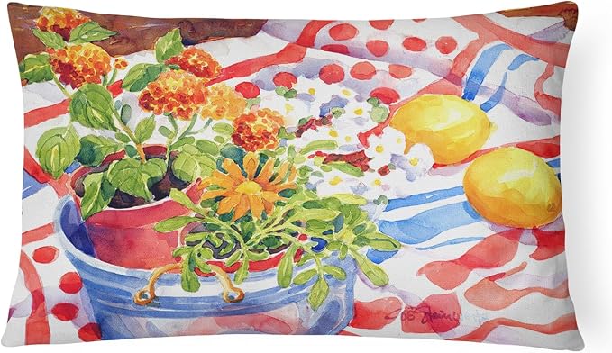 Caroline's Treasures 6058PW1216 Flowers with a Side of Lemons Canvas Fabric Decorative Pillow Machine Washable, Indoor Outdoor Decorative Pillow for Couch, Bed or Patio, 12HX16W