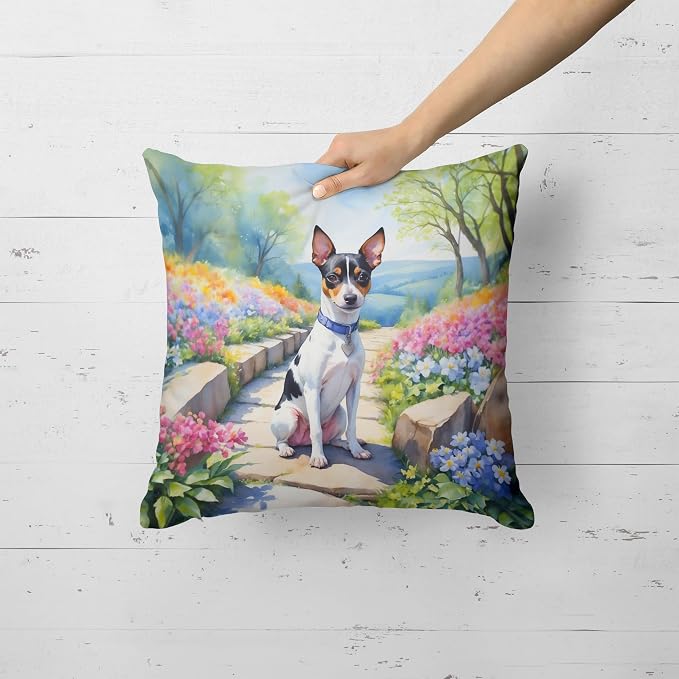 Caroline's Treasures Rat Terrier Spring Path Throw Pillow Machine Washable, Indoor Outdoor Decorative Pillow for Couch, Bed or Patio, 18Hx18W