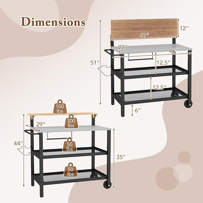 Giantex 2-Piece Outdoor Kitchen Grill Cart Set, Stationary Prep Table & Mobile Grill Cart with Wheels, Connectable L-Shaped Configuration, Flip-Up Bar Top, Foldable Side Table, BBQ Cooking Station