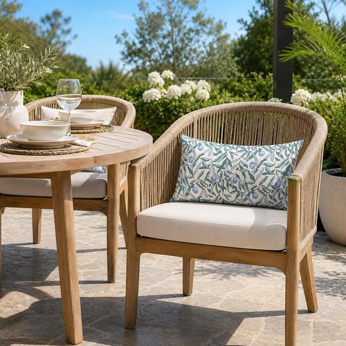 Pack of 2 Patio Lumbar Pillows 12"x20" | Fade Resistant Outdoor Waterproof Lumbar Pillow with Inners Decorative Garden Lumbar Cushions for Home Patio Terrace Sofa