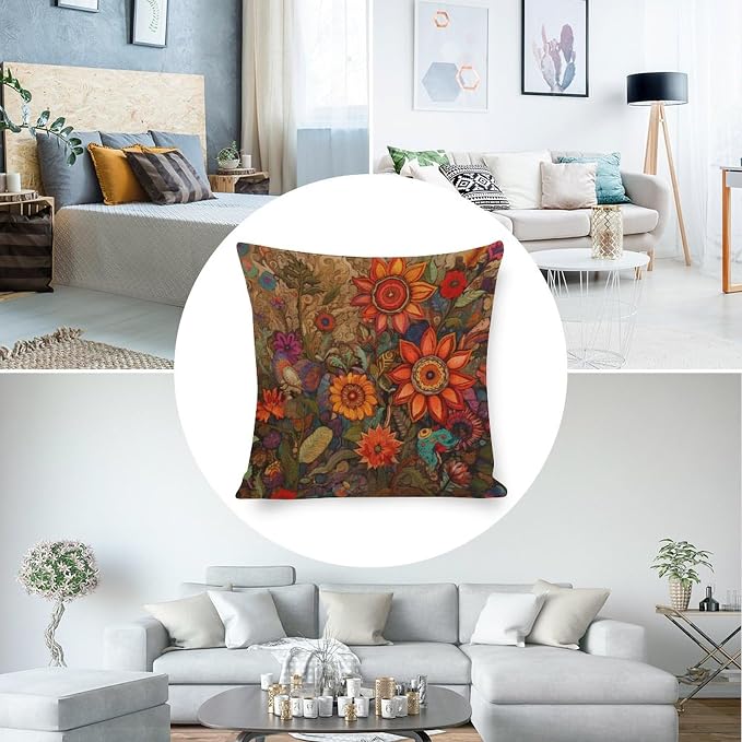 Couch Pillows for Living Room Oil Painting Colorful Garden Flowers Pillows 18"x18" Farmhouse Flower Linen Cushion Case Outdoor Home Decoration for Farmhouse Decor Room Bedroom Sofa Chair Car