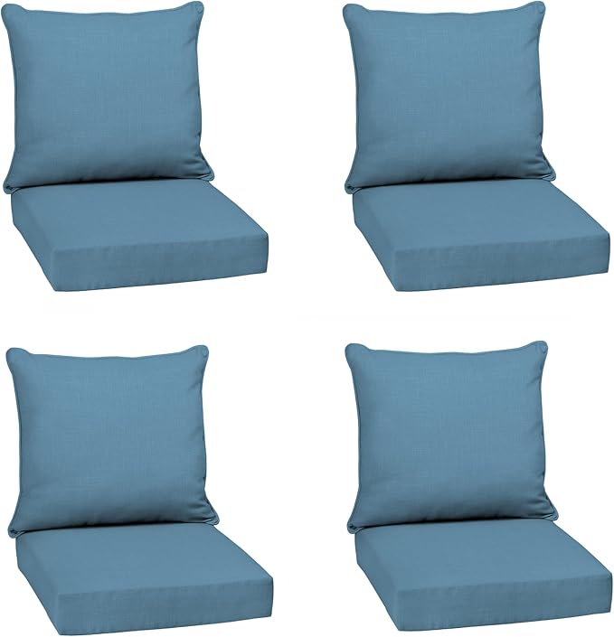 Arden Deep Seat Outdoor Chair Cushion Set (4-Pack), 24 in x 24 in, Weather-Proof, Rain-Proof, Fade Resistant Patio Cushion Set for Chair, Sofa, and Couch French Blue Texture | Outdoor Sofa, Couch, Conversation Set, Weather-Proof, Rain-Proof, Fade Resis...