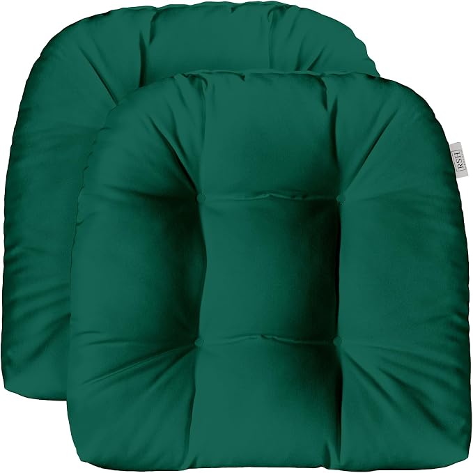 RSH DECOR: Sunbrella Tufted Wicker U-Shape Cushions Set of 2 | 22” x 22” | Outdoor Seat Cushions for Patio Furniture| Crafted with Sunbrella Performance Fabric | Canvas Forest Green