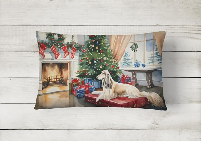 Caroline's Treasures DAC2587PW1216 Afghan Hound Cozy Christmas Throw Pillow Machine Washable, Indoor Outdoor Decorative Pillow for Couch, Bed or Patio, 12HX16W