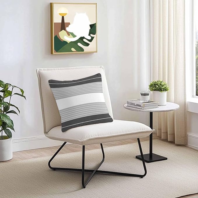 Black Grey Stripe Outdoor Pillow Covers Waterproof, All Weather Cushion Case Set of 2, Modern Art Horizontal Striped Decorative Pillowcases for Sofa Couch Bed Decor Patio Furniture 18"x18"