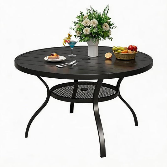 Incbruce Patio Dining Table, 41" Round Table Metal Steel Slat Table with 1.57" Umbrella Hole, for Backyards, Porches, Gardens, or Poolside