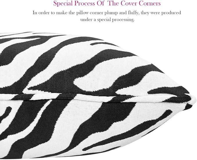 Pack of 2 Outdoor Waterproof Decorative Lumbar Pillows Covers for Patio Furniture, 20x12 Inch Fade Resistant Patio Garden Lumbar Cushion Covers for Couch Bed Sofa, Zebra Black