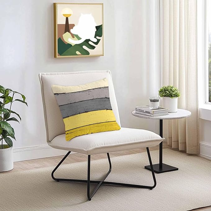 Outdoor Throw Pillow Covers 16X16 Set of 2 Waterproof Ombre Lemon Yellow and Gray Decorative Zippered Cushion Covers for Patio Furniture, Farmhouse Retro Rustic Barn Wood Texture Lumbar Pillowcases