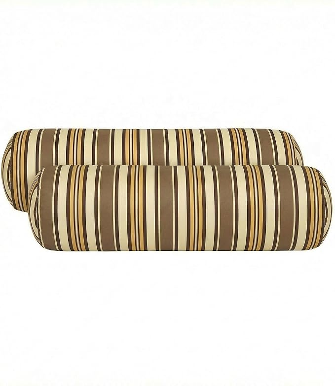 RSH DECOR: Sunbrella Neck Roll Pillows Set of 2 | 24” x 8” | Outdoor Bolster for Patio, Deck, Porch, or Poolside Chairs | Fade & Water-Resistant | Made in USA (Anthony Praline)