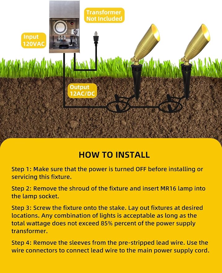 COLOER Die-cast Brass Landscape Spotlight 6-Pack with 5W Aluminum Housing LED MR16 Bulb,12V AC/DC Low Voltage Copper Outdoor Lighting, Directional Garden Patio Spot Up Light (102B Copper Finish)