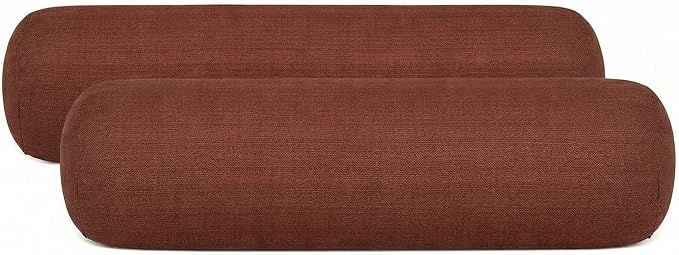 RSH DECOR: Sunbrella Neck Roll Pillows Set of 2 | 24” x 8” | Outdoor Bolster for Patio, Deck, Porch, or Poolside Chairs | Fade & Water-Resistant | Made in USA (Essential Russet)