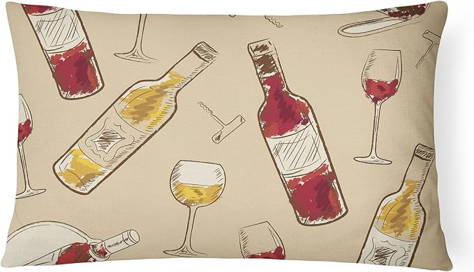 Caroline's Treasures BB5196PW1216 Red and White Wine Canvas Fabric Decorative Pillow Machine Washable, Indoor Outdoor Decorative Pillow for Couch, Bed or Patio, 12HX16W