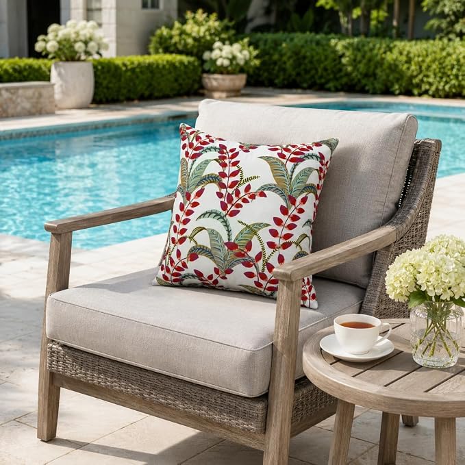 Outdoor Throw Pillows 18×18 Inch Waterproof Pillows with Inserts | Pack of 2 Fade Resistant Decorative Throw Pillows Outdoor Square Pillows for Garden Couch Sofa Patio Furniture