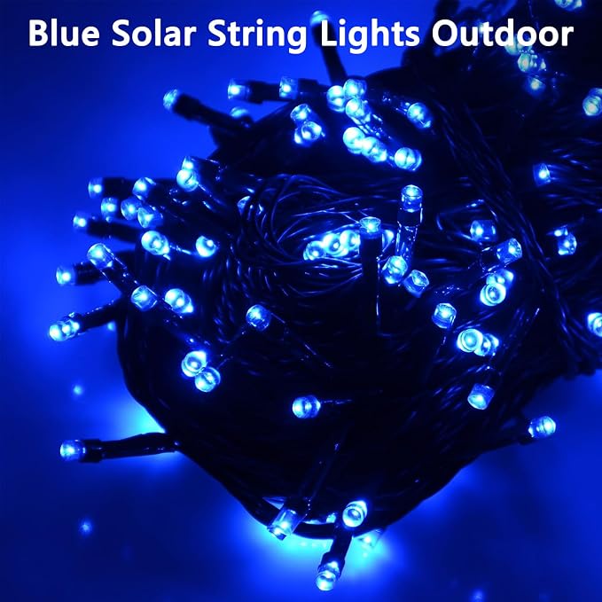 KAQ 2pack 500LED Solar String Lights Outdoor Waterproof Blue | Total 180FT Flexible Wire With Bright LEDs, 8 Twinkle Modes with Memory, Auto On/Off Easily Decorates Trees, Fences, Garden