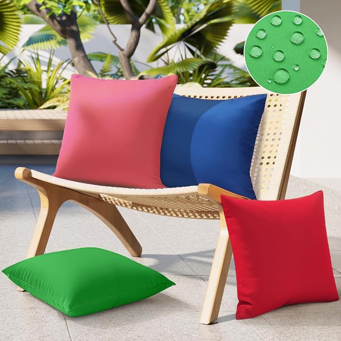 fauson Decorative Farmhouse Waterproof Pillow Covers, Solid Linen Pillowcase Cushion Covers for Patio Garden Balcony Couch Sofa 18x18 inch