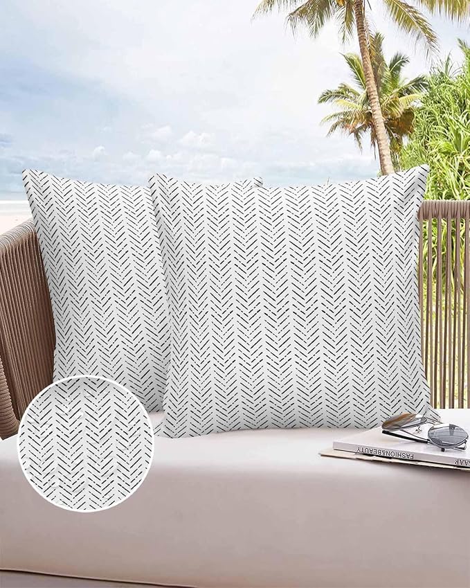 Black White Striped Outdoor Pillow Covers Waterproof,All Weather Cushion Case Set of 2 Decorative Pillowcases for Sofa Couch Bed Decor Patio Furniture 20"x20" Contemporary Minimalist Geometric