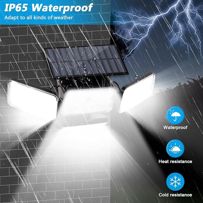 Solar Lights Outdoor Waterproof, 288 LED 2800LM Motion Sensor Outdoor Lights with Remote Control, 4 Head Solar Flood Lights Outdoor for Patio, Garage, Yard, Wall, IP65 Security Lights 2 Pack