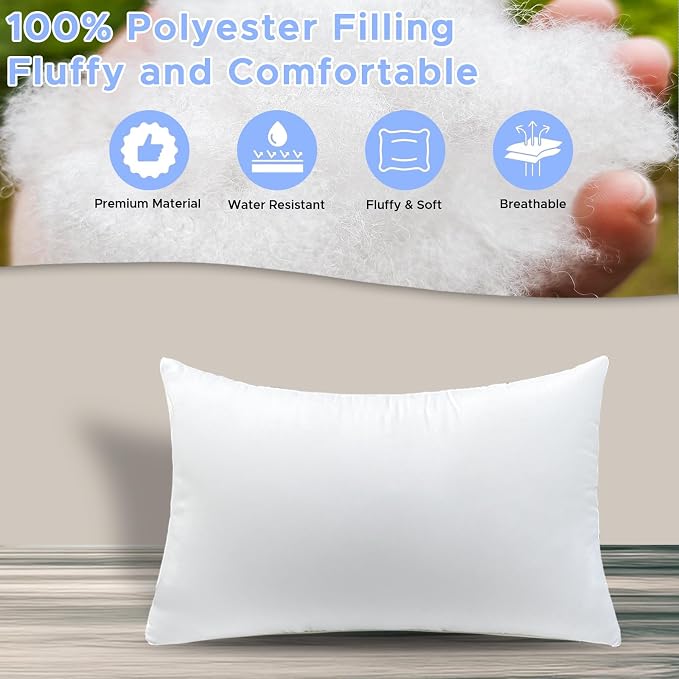 4 Pack Lumbar Pillow Inserts Waterproof Outdoor 12x20 inch White | Waterproof protection.Hypoallergenic & washable. Stays plump and supportive.Ideal for indoor/outdoor use on couch or patio.