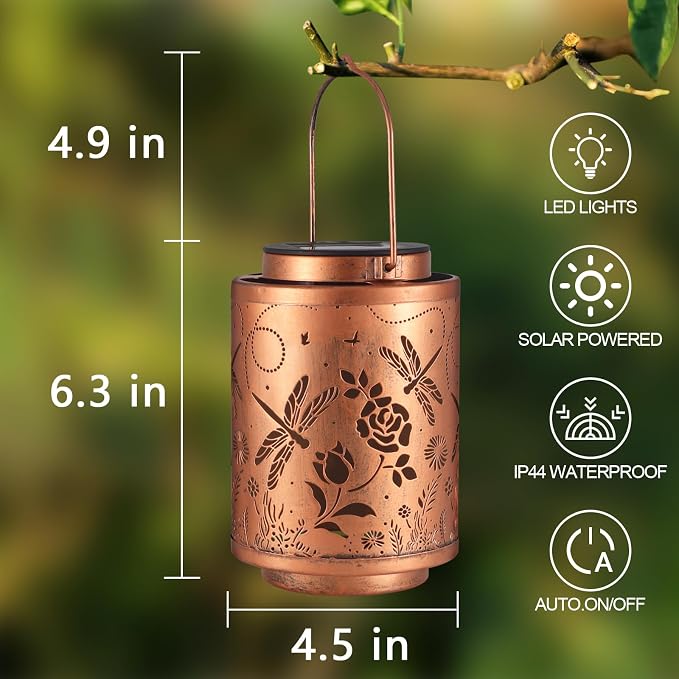 Solar Outdoor Lanterns, Dragonfly Garden Decor LED Light Hanging Waterproof Solar Lantern Birthday Gifts for Women Mon Grandma Sunflower Solar Lights Outdoor Decoration for Patio | Solar Lantern Birthday Gifts for Women Mon Grandma Sunflower Solar Ligh...