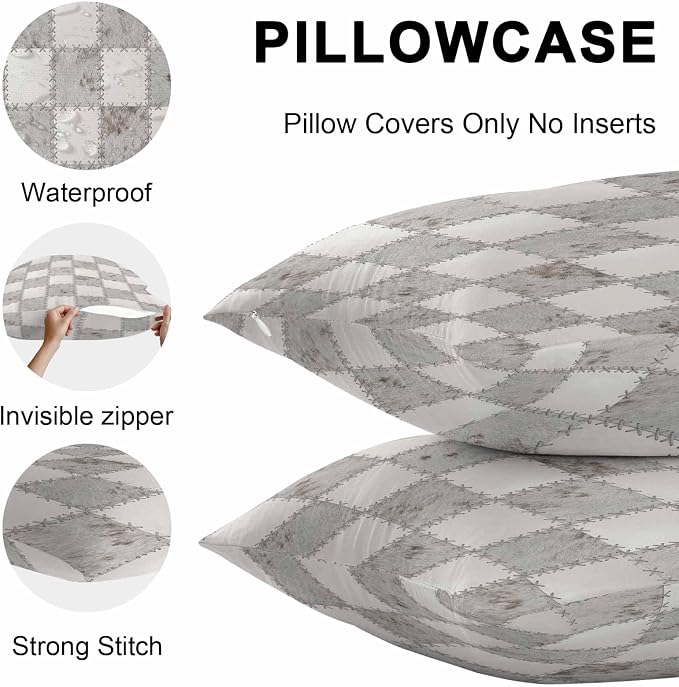 Cream Gray Checkered Outdoor Pillow Covers 26x26 Inch Throw Pillow Covers Set of 2 Waterproof Decorative Pillow Cases Modern Farmhouse Plaid Fur Texture Cushion Covers for Patio Furniture Garden Couch
