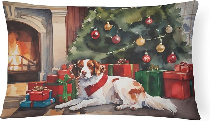 Caroline's Treasures DAC2622PW1216 Brittany Cozy Christmas Throw Pillow Machine Washable, Indoor Outdoor Decorative Pillow for Couch, Bed or Patio, 12HX16W