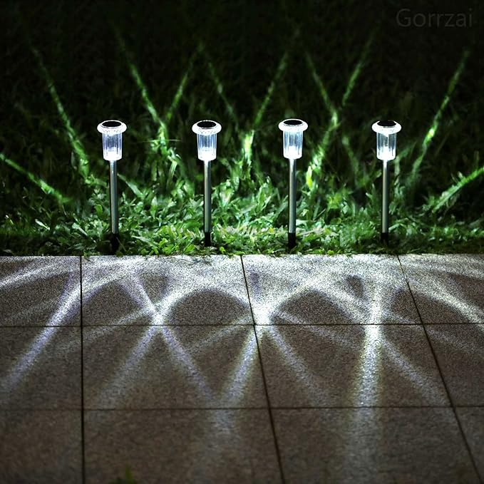 10 Pack Solar Pathway Lights Outdoor Waterproof, Cool White LED | Solar Lights Outdoor for Yard Garden Outside Walkway Driveway Landscape Lighting, Auto On/Off Stainless Steel Stake Lights