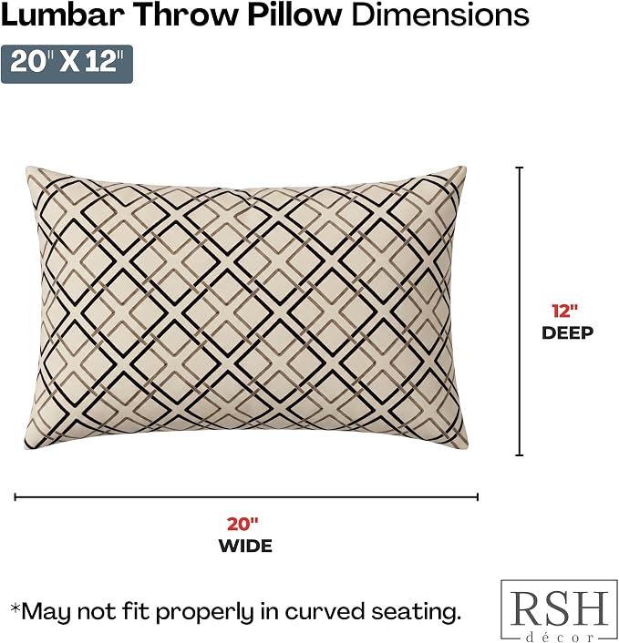 RSH DECOR: Sunbrella Lumbar Throw Pillows Set of 2 | 20" x 12" | Water and Fade-Resistant Performance Fabric | Outdoor Pillow Covers with Down-Alternative Inserts | Made in USA (Dwell Mahogany)