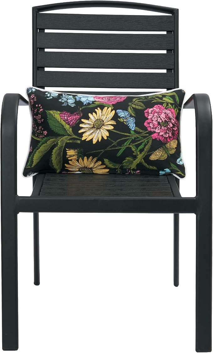 FUNHOME Outdoor Lumbar Pillow with Insert 12x20 Inch-Black Flower Butterfly | Outdoor Pillows Pack of 2 for Patio Furniture, Water-Repellent, Decorative Garden Pillows for Home Patio Coach Sofa Use